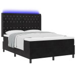 vidaXL Pat cu boxă spring LED și saltea Negru 140 x 190 cm Catifea