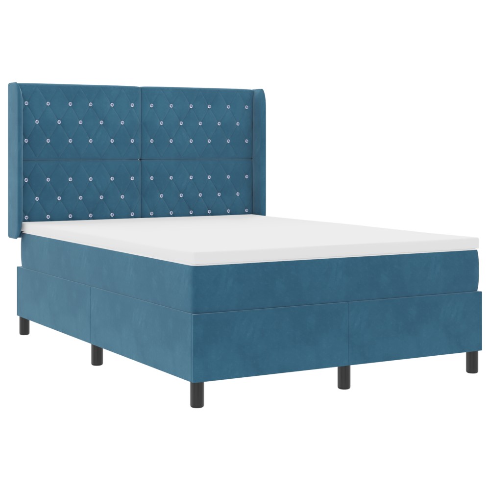 vidaXL Pat cu boxă spring LED și saltea albastru 140 x 190 cm Catifea