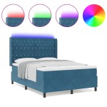 vidaXL Pat cu boxă spring LED și saltea albastru 140 x 190 cm Catifea vidaXL Pat cu boxă spring LED și saltea albastru 140 x 190 cm Catifea