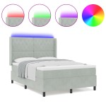 vidaXL Pat cu boxă spring LED și saltea Gri deschis 140 x 200 cm vidaXL Pat cu boxă spring LED și saltea Gri deschis 140 x 200 cm