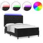 vidaXL Pat cu boxă spring LED și saltea Negru 140 x 200 cm Catifea vidaXL Pat cu boxă spring LED și saltea Negru 140 x 200 cm Catifea