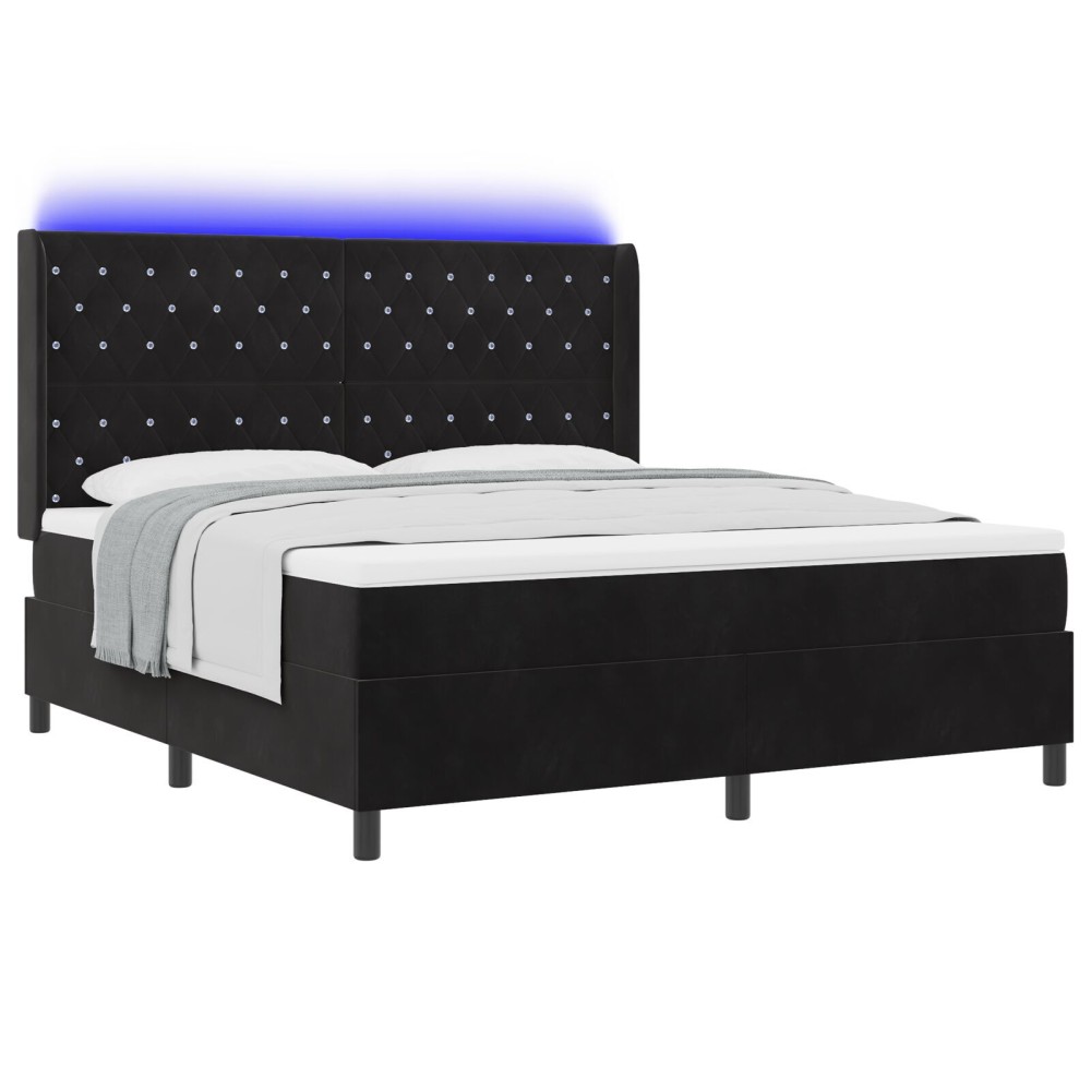 vidaXL Pat cu boxă spring LED și saltea Negru 180 x 200 cm Catifea
