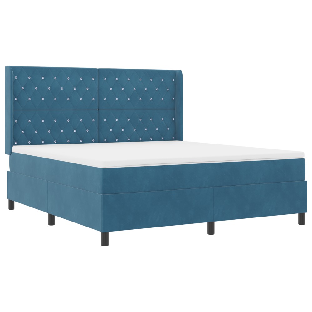 vidaXL Pat cu boxă spring LED și saltea albastru 180 x 200 cm Catifea