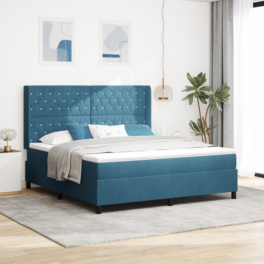 vidaXL Pat cu boxă spring LED și saltea albastru 180 x 200 cm Catifea