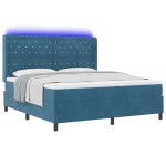 vidaXL Pat cu boxă spring LED și saltea albastru 180 x 200 cm Catifea vidaXL Pat cu boxă spring LED și saltea albastru 180 x 200 cm Catifea