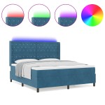 vidaXL Pat cu boxă spring LED și saltea albastru 180 x 200 cm Catifea vidaXL Pat cu boxă spring LED și saltea albastru 180 x 200 cm Catifea