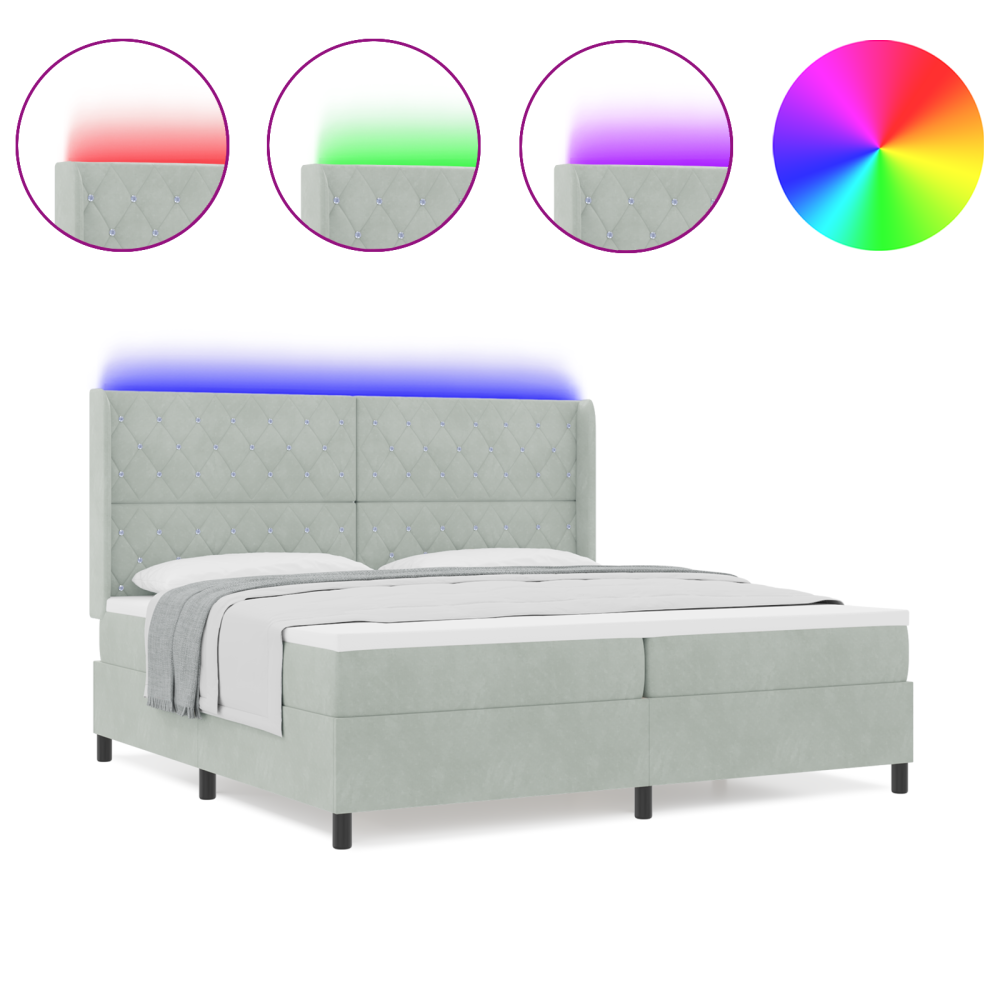 vidaXL Pat cu boxă spring LED și saltea Gri deschis 200 x 200 cm