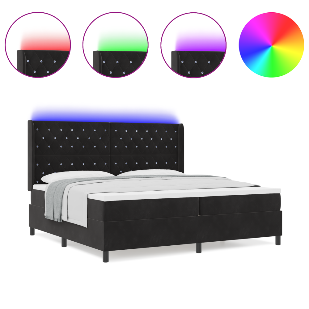 vidaXL Pat cu boxă spring LED și saltea Negru 200 x 200 cm Catifea