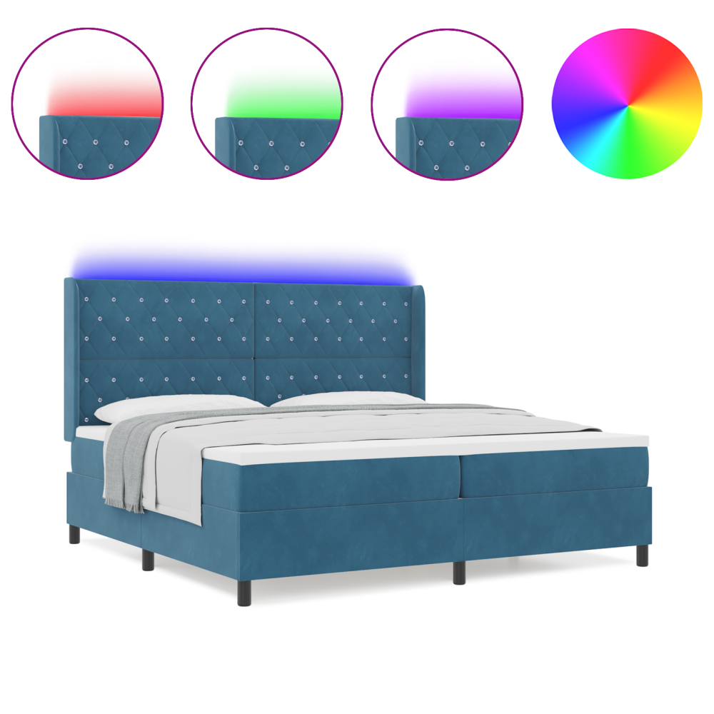 vidaXL Pat cu boxă spring LED și saltea albastru 200 x 200 cm Catifea