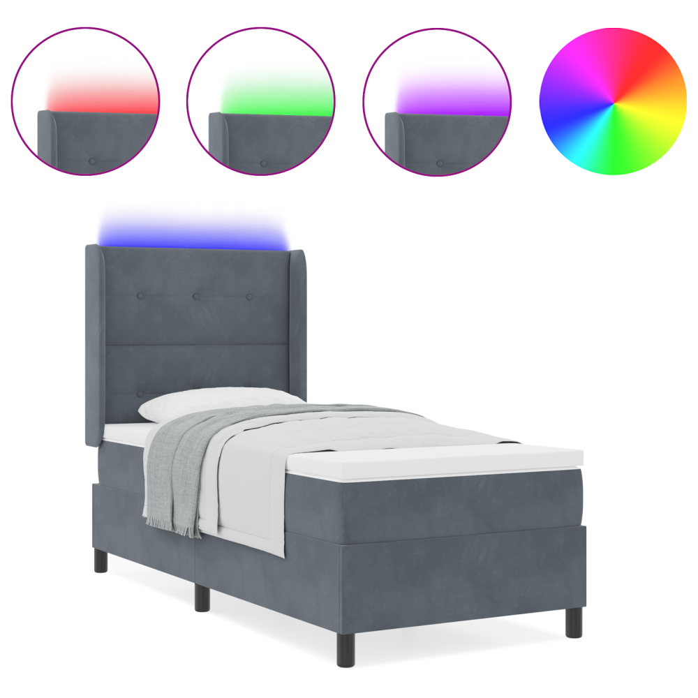 vidaXL Pat cu boxă spring LED și saltea Gri închis 80 x 200 cm Catifea