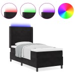 vidaXL Pat cu boxă spring LED și saltea Negru 80 x 200 cm Catifea vidaXL Pat cu boxă spring LED și saltea Negru 80 x 200 cm Catifea
