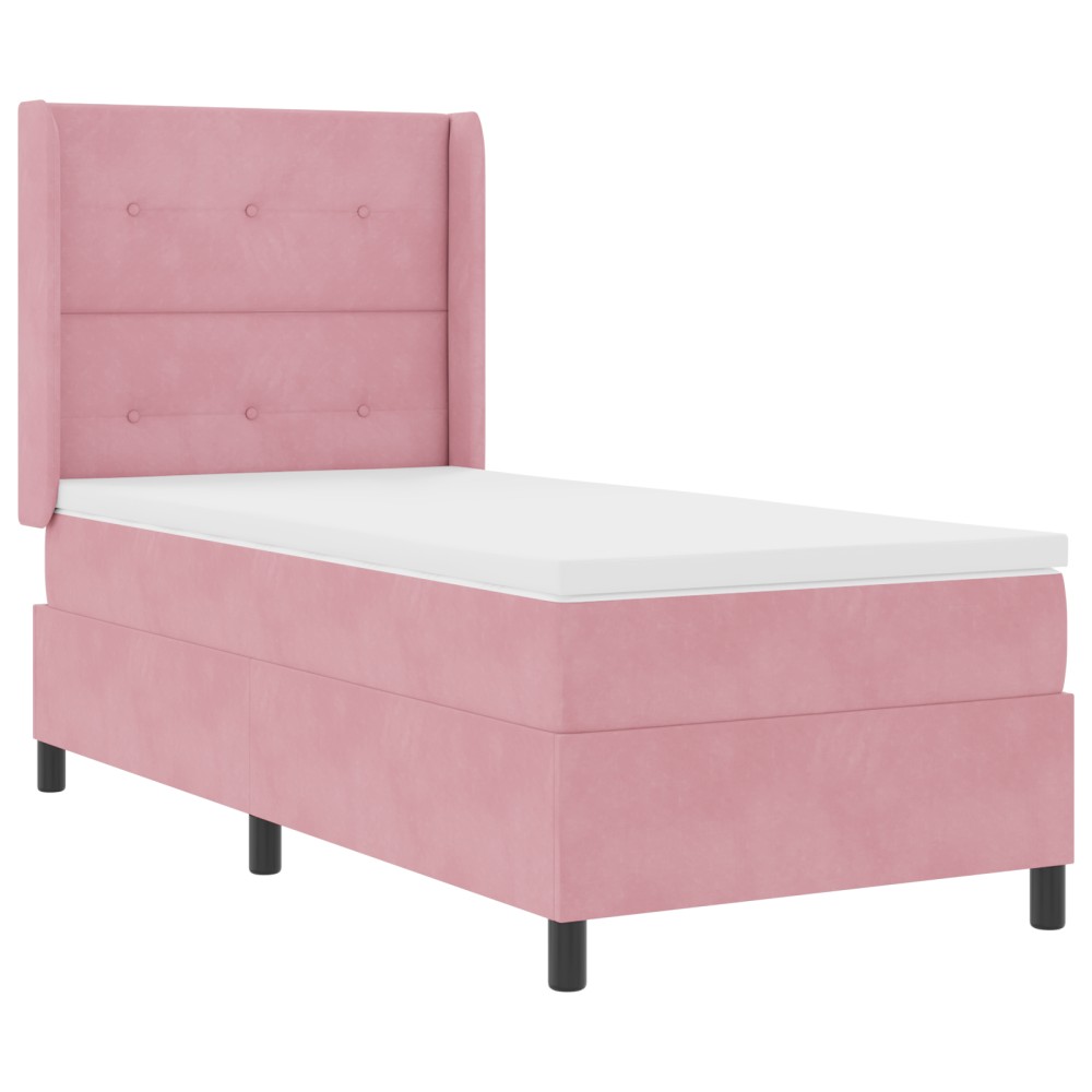 vidaXL Pat cu boxă spring LED și saltea Manual Roz 90 x 190 cm Catifea