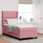 vidaXL Pat cu boxă spring LED și saltea Manual Roz 90 x 190 cm Catifea