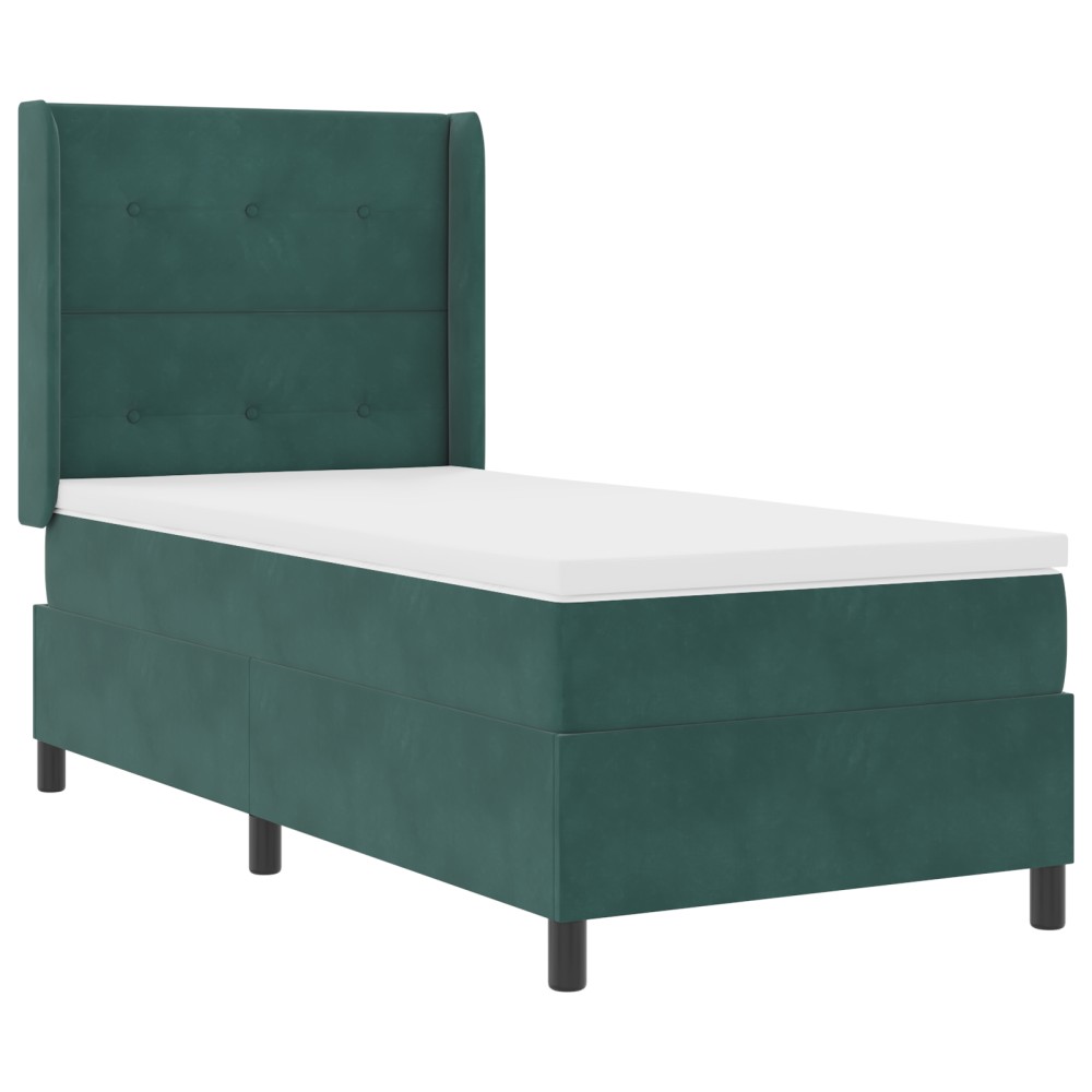 vidaXL Pat cu boxă spring LED și saltea Verde închis 90 x 200 cm