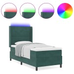 vidaXL Pat cu boxă spring LED și saltea Verde închis 90 x 200 cm