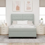 vidaXL Pat cu boxă spring LED și saltea Gri deschis 140 x 190 cm
