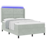 vidaXL Pat cu boxă spring LED și saltea Gri deschis 140 x 200 cm vidaXL Pat cu boxă spring LED și saltea Gri deschis 140 x 200 cm