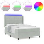 vidaXL Pat cu boxă spring LED și saltea Gri deschis 140 x 200 cm vidaXL Pat cu boxă spring LED și saltea Gri deschis 140 x 200 cm