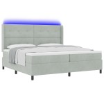 vidaXL Pat cu boxă spring LED și saltea Gri deschis 200 x 200 cm