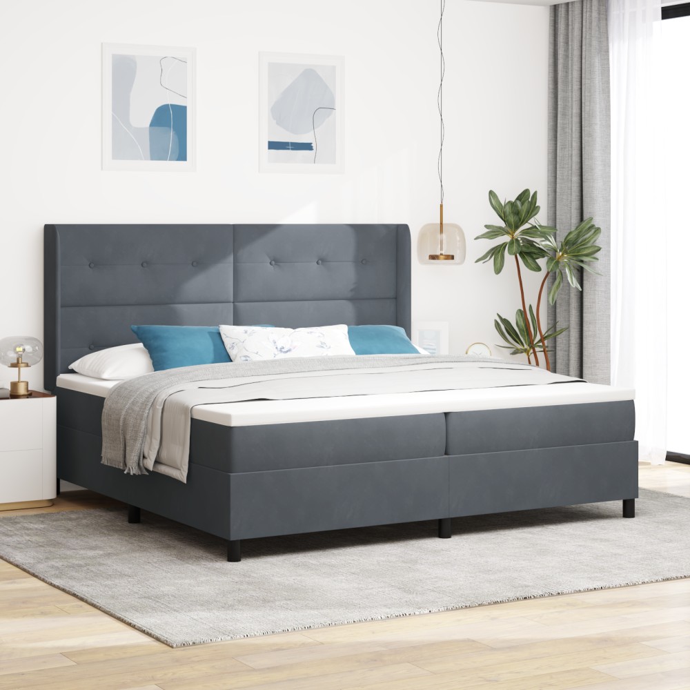 vidaXL Pat cu boxă spring LED și saltea Manual Gri închis 200 x 200 cm