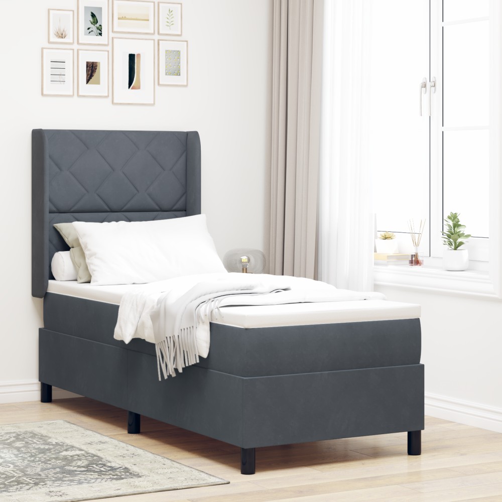 vidaXL Pat cu boxă spring LED și saltea Gri închis 80 x 200 cm Catifea