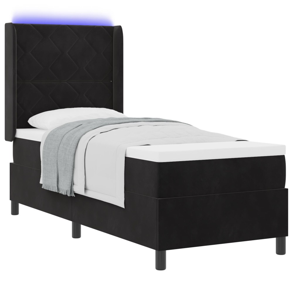vidaXL Pat cu boxă spring LED și saltea Negru 80 x 200 cm Catifea