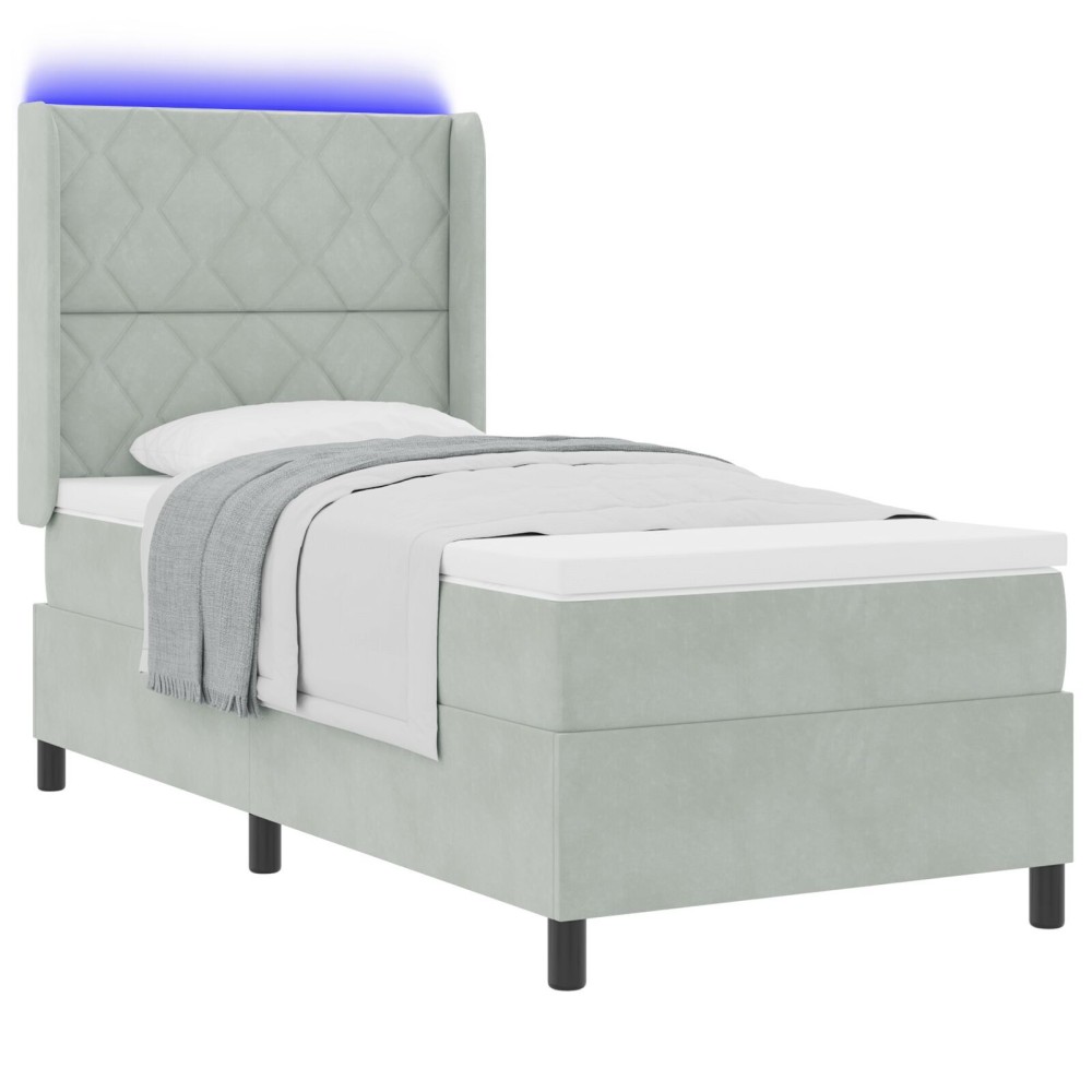 vidaXL Pat cu boxă spring LED și saltea Manual Gri deschis 90 x 190 cm
