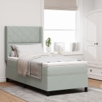 vidaXL Pat cu boxă spring LED și saltea Manual Gri deschis 90 x 190 cm