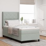 vidaXL Pat cu boxă spring LED și saltea Manual Gri deschis 90 x 200 cm vidaXL Pat cu boxă spring LED și saltea Manual Gri deschis 90 x 200 cm