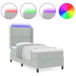 vidaXL Pat cu boxă spring LED și saltea Manual Gri deschis 90 x 200 cm vidaXL Pat cu boxă spring LED și saltea Manual Gri deschis 90 x 200 cm