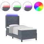 vidaXL Pat cu boxă spring LED și saltea Gri închis 90 x 200 cm Catifea