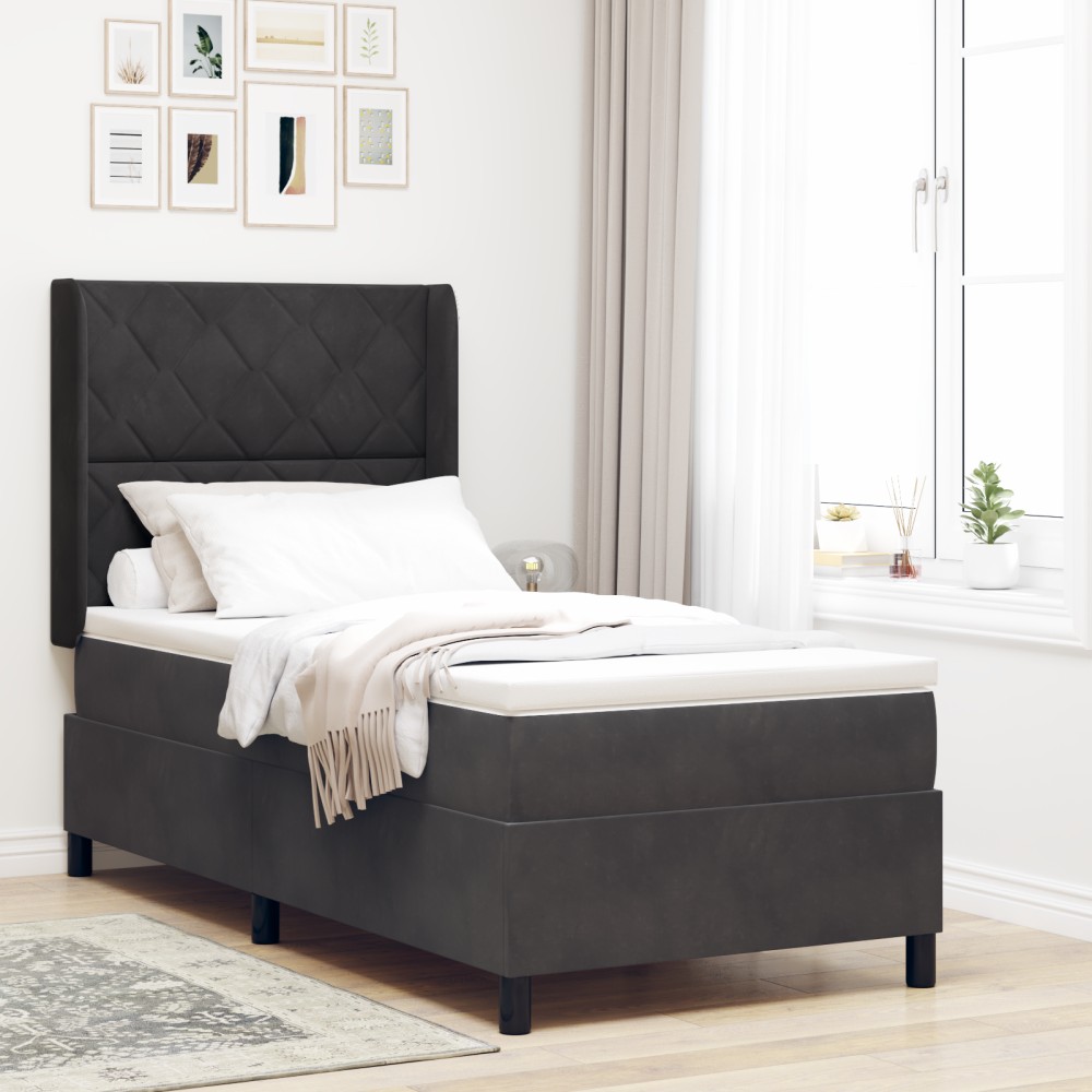 vidaXL Pat cu boxă spring LED și saltea Negru 100 x 200 cm Catifea