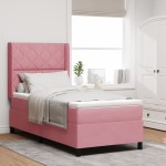 vidaXL Pat cu boxă spring LED și saltea Roz 100 x 200 cm Catifea vidaXL Pat cu boxă spring LED și saltea Roz 100 x 200 cm Catifea