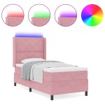 vidaXL Pat cu boxă spring LED și saltea Roz 100 x 200 cm Catifea vidaXL Pat cu boxă spring LED și saltea Roz 100 x 200 cm Catifea