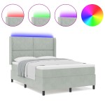 vidaXL Pat cu boxă spring LED și saltea Gri deschis 140 x 190 cm