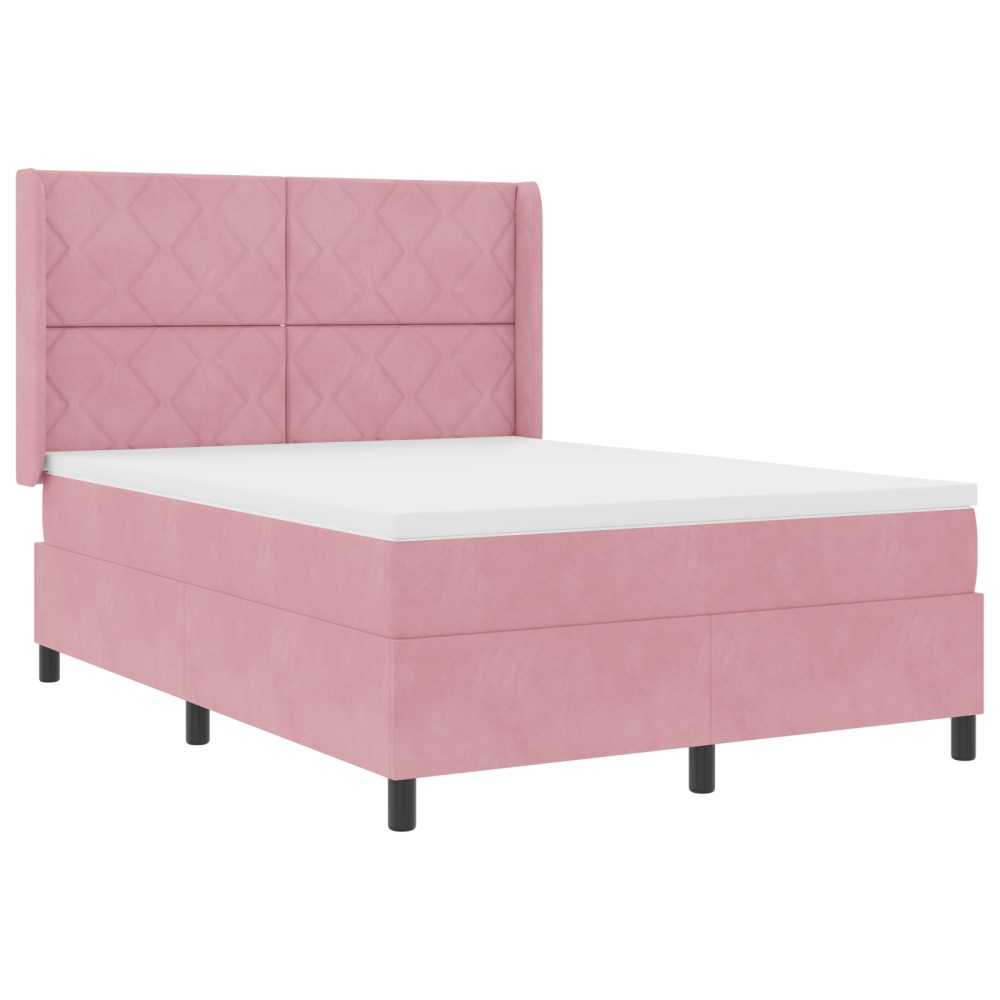 vidaXL Pat cu boxă spring LED și saltea Roz 140 x 190 cm Catifea