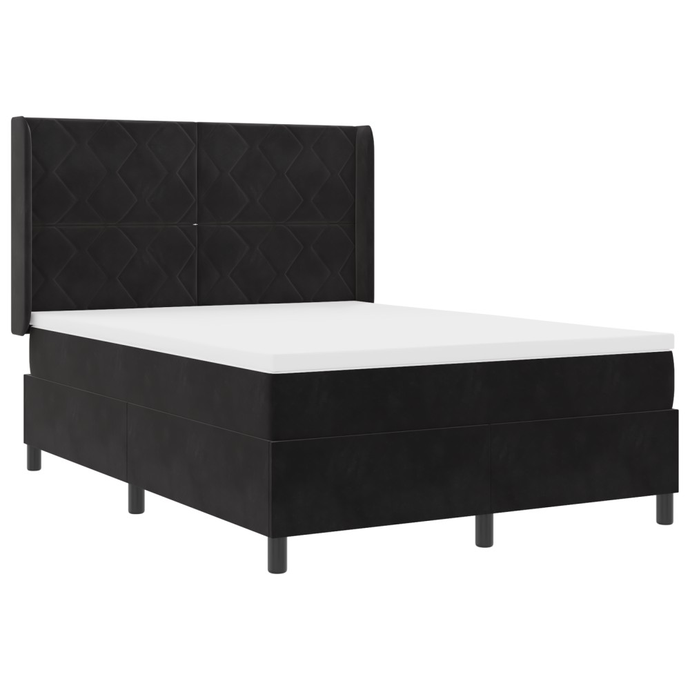 vidaXL Pat cu boxă spring LED și saltea Negru 140 x 200 cm Catifea