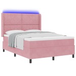 vidaXL Pat cu boxă spring LED și saltea Roz 140 x 200 cm Catifea vidaXL Pat cu boxă spring LED și saltea Roz 140 x 200 cm Catifea