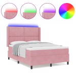 vidaXL Pat cu boxă spring LED și saltea Roz 140 x 200 cm Catifea vidaXL Pat cu boxă spring LED și saltea Roz 140 x 200 cm Catifea