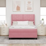 vidaXL Pat cu boxă spring LED și saltea Roz 140 x 200 cm Catifea vidaXL Pat cu boxă spring LED și saltea Roz 140 x 200 cm Catifea