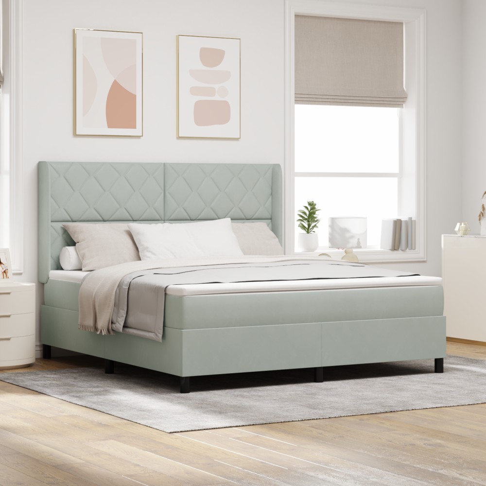 vidaXL Pat cu boxă spring LED și saltea Gri deschis 180 x 200 cm