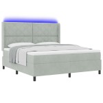 vidaXL Pat cu boxă spring LED și saltea Gri deschis 180 x 200 cm