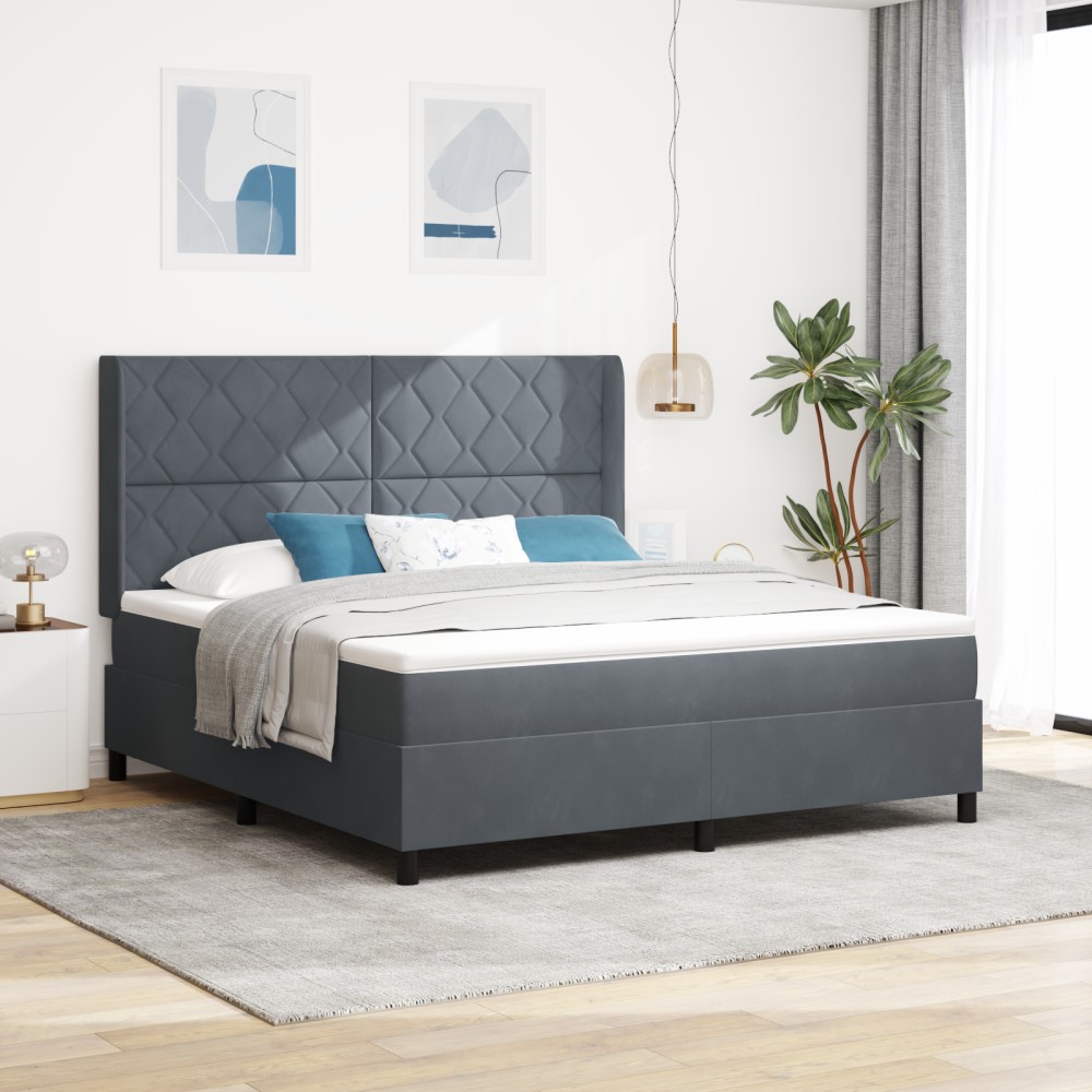 vidaXL Pat cu boxă spring LED și saltea Manual Gri închis 180 x 200 cm
