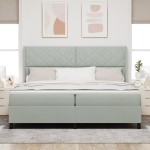vidaXL Pat cu boxă spring LED și saltea Gri deschis 200 x 200 cm vidaXL Pat cu boxă spring LED și saltea Gri deschis 200 x 200 cm