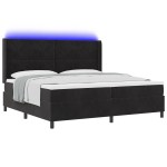 vidaXL Pat cu boxă spring LED și saltea Negru 200 x 200 cm Catifea vidaXL Pat cu boxă spring LED și saltea Negru 200 x 200 cm Catifea