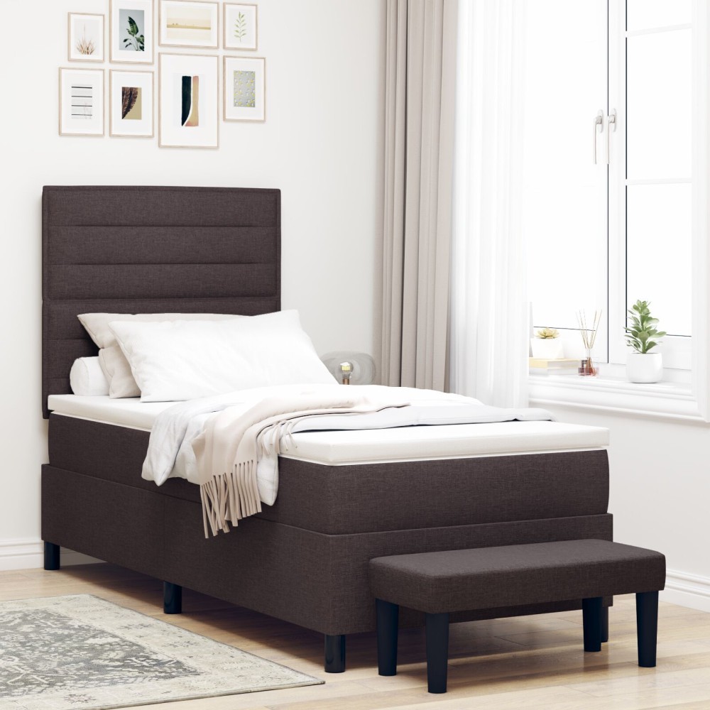 vidaXL Pat cu arcuri cu saltea Maro închis 90 x 200 cm țesătură