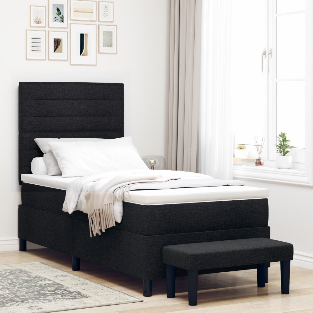 vidaXL Pat cu arcuri cu saltea Negru 100 x 200 cm țesătură
