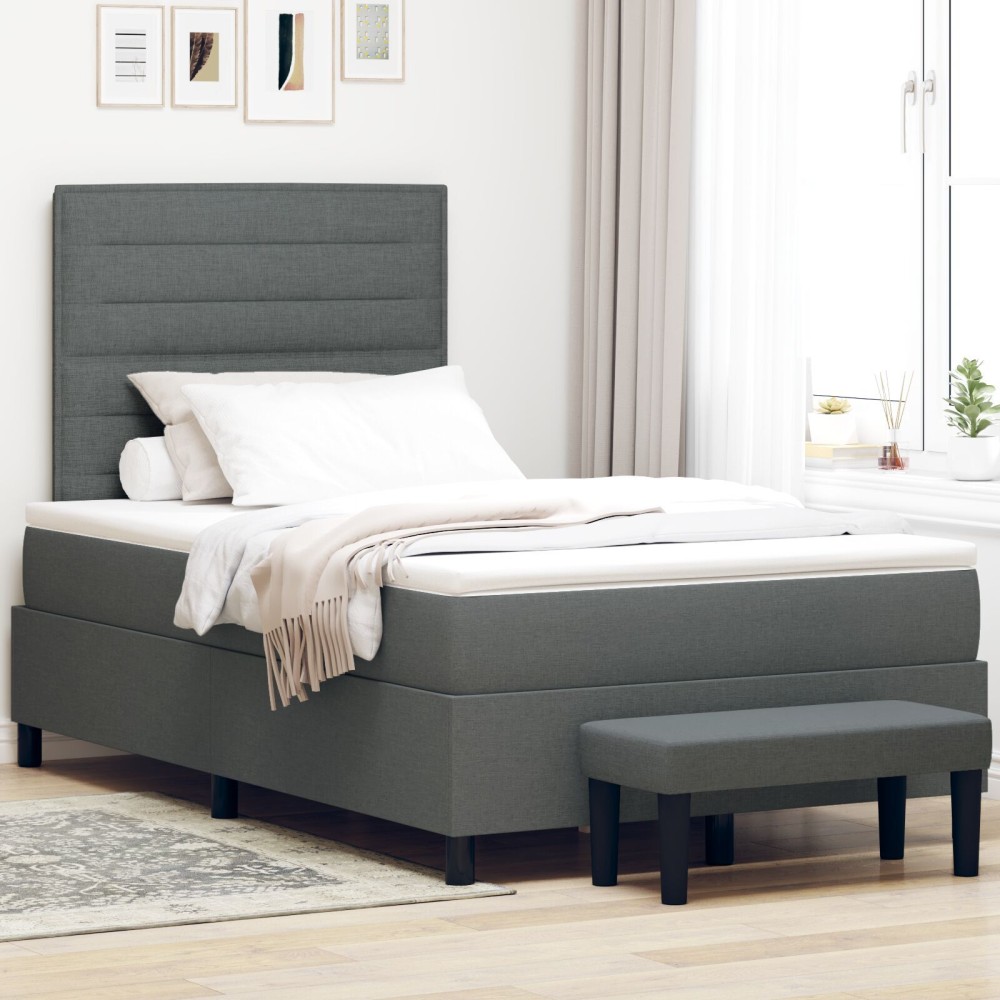 vidaXL Pat cu arcuri cu saltea Gri închis 120 x 190 cm țesătură