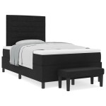 vidaXL Pat cu arcuri cu saltea Negru 120 x 190 cm țesătură vidaXL Pat cu arcuri cu saltea Negru 120 x 190 cm țesătură