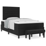 vidaXL Pat cu arcuri cu saltea Negru 120 x 200 cm țesătură vidaXL Pat cu arcuri cu saltea Negru 120 x 200 cm țesătură